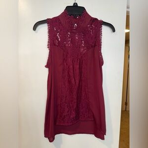 Self Esteem Burgundy Lace Trim Top